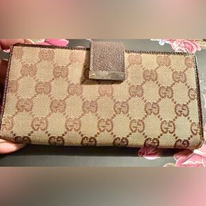 Gucci Beige and Brown Monogram Wallet